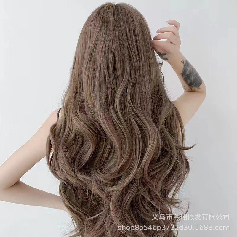 Mi médio atacado pronto estoque peruca onda grande fibra química nova fábrica vendas diretas chapelaria feminino longo c