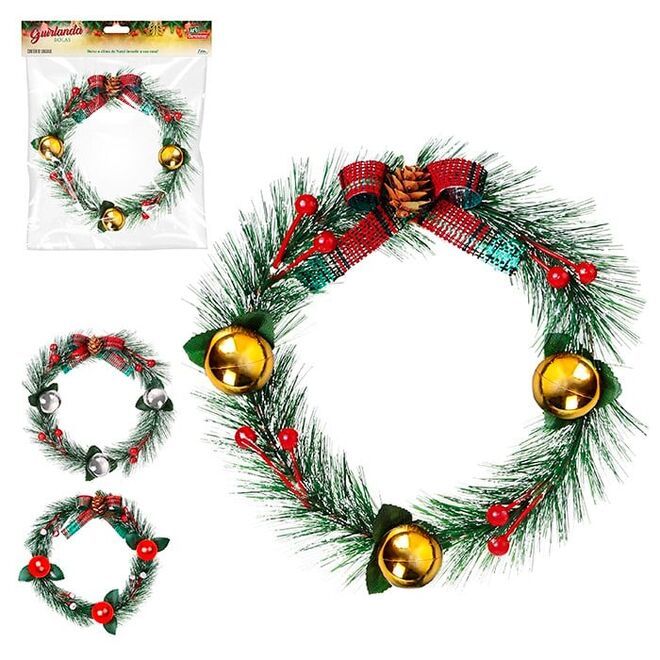 Guirlanda de Natal 19cm Decorada com Bolinhas Laço Enfeite Natalino Porta Zein Luxo