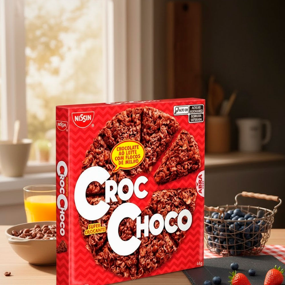 Detalhes do Chocolate Croc Choco Nissin ao Leite com Flocos de Milho 44g