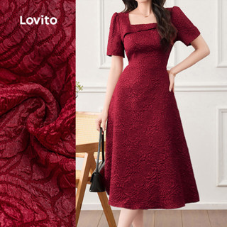 Lovito Vestido Elegante de Tecido Texturizado Primavera/verão Vestido Bordô para mulheres L165ED314 em Oferta na Shopee