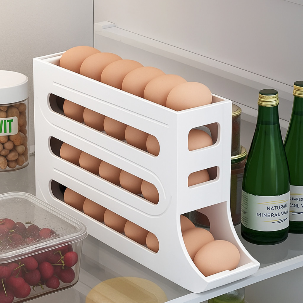 Porta Ovos Organizador Geladeira 4 Andares Suporte Bandeja Dispenser Deslizante Rolante