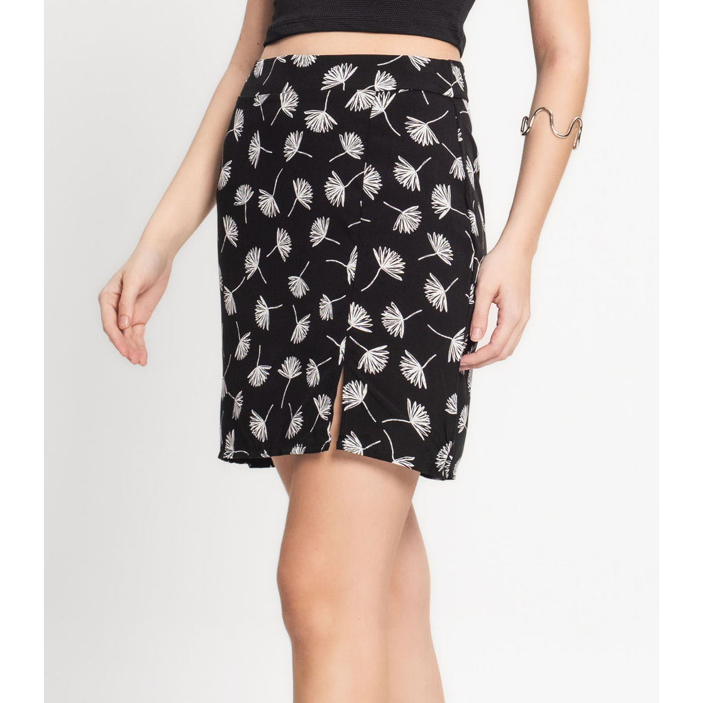 Detalhes do Conjunto Feminino Saia Estampada e Cropped Select Preto