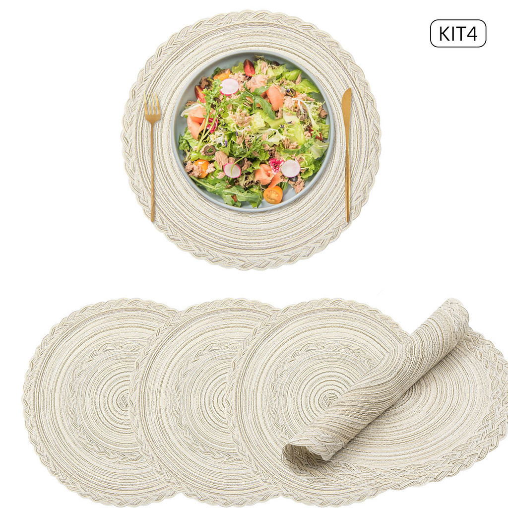 Jogo Americano KIT4 Bege Algodão Tecer Orbicular Mesa Posta Jantar B1009