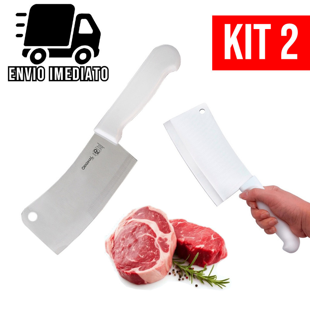 Kit 2 Cutelo Profissional Machadinha de Aço Inox para Corte de Carne Faca Cozinha Lâmina Ultra Afiada