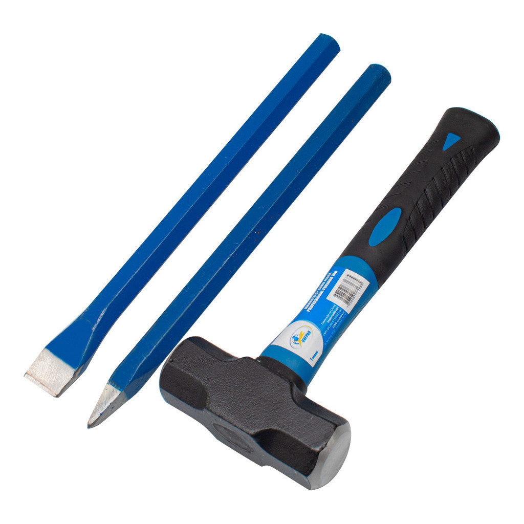 Kit Marreta 2kg Talhadeira E Ponteiro Para Obras Pedreiro