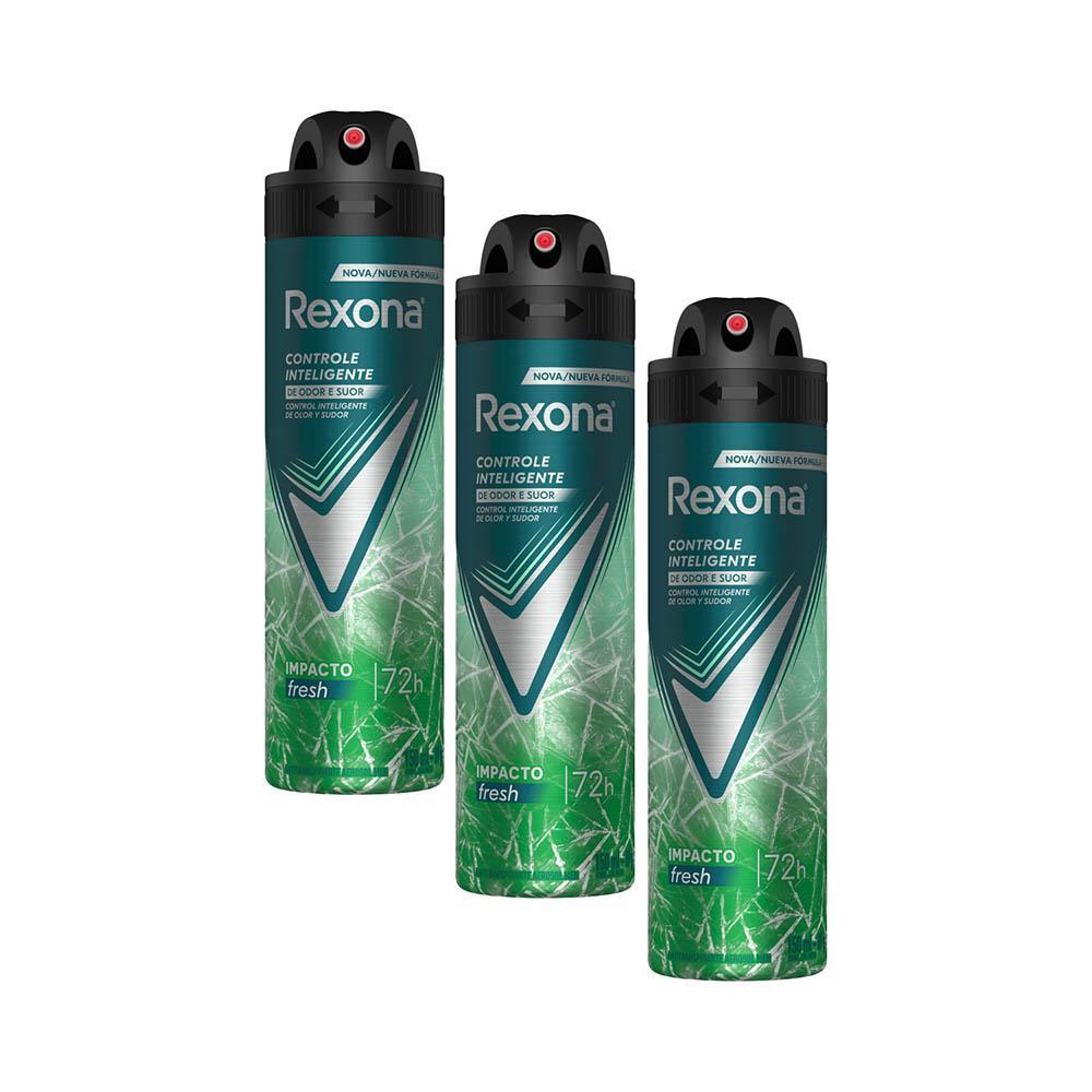 Kit com 3 Desodorantes Antitranspirantes Aerosol Masculino Rexona Impacto 72 horas 150ml cada em Oferta na Shopee
