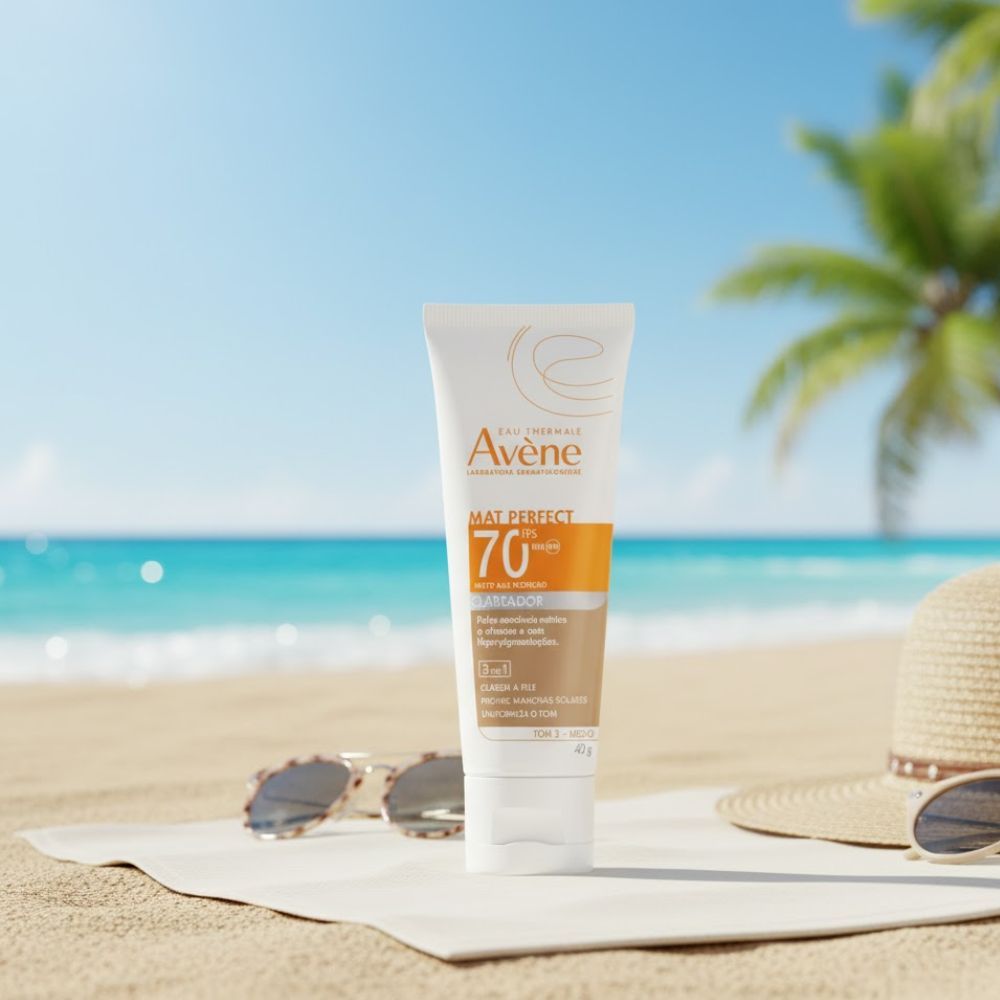 Detalhes do Protetor Solar Avène Mat Perfect Fluido Clareador FPS 70 Cor Média 40g
