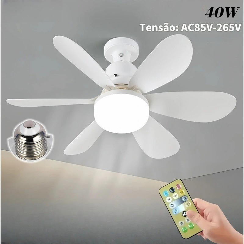 Ventilador de Teto LED 60W Lâmpada E27 Controle Remoto Bivolt Luminária ECO Bivolt