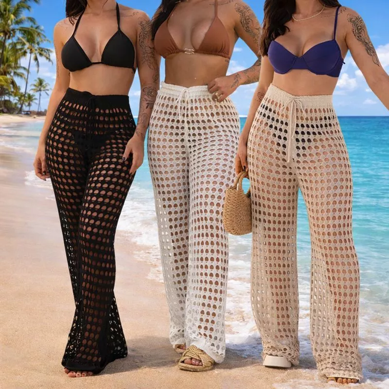 Calça Feminina Saída Praia Tricô Crochê Slim e Plus Size Verão Praia Piscina — imagem 1