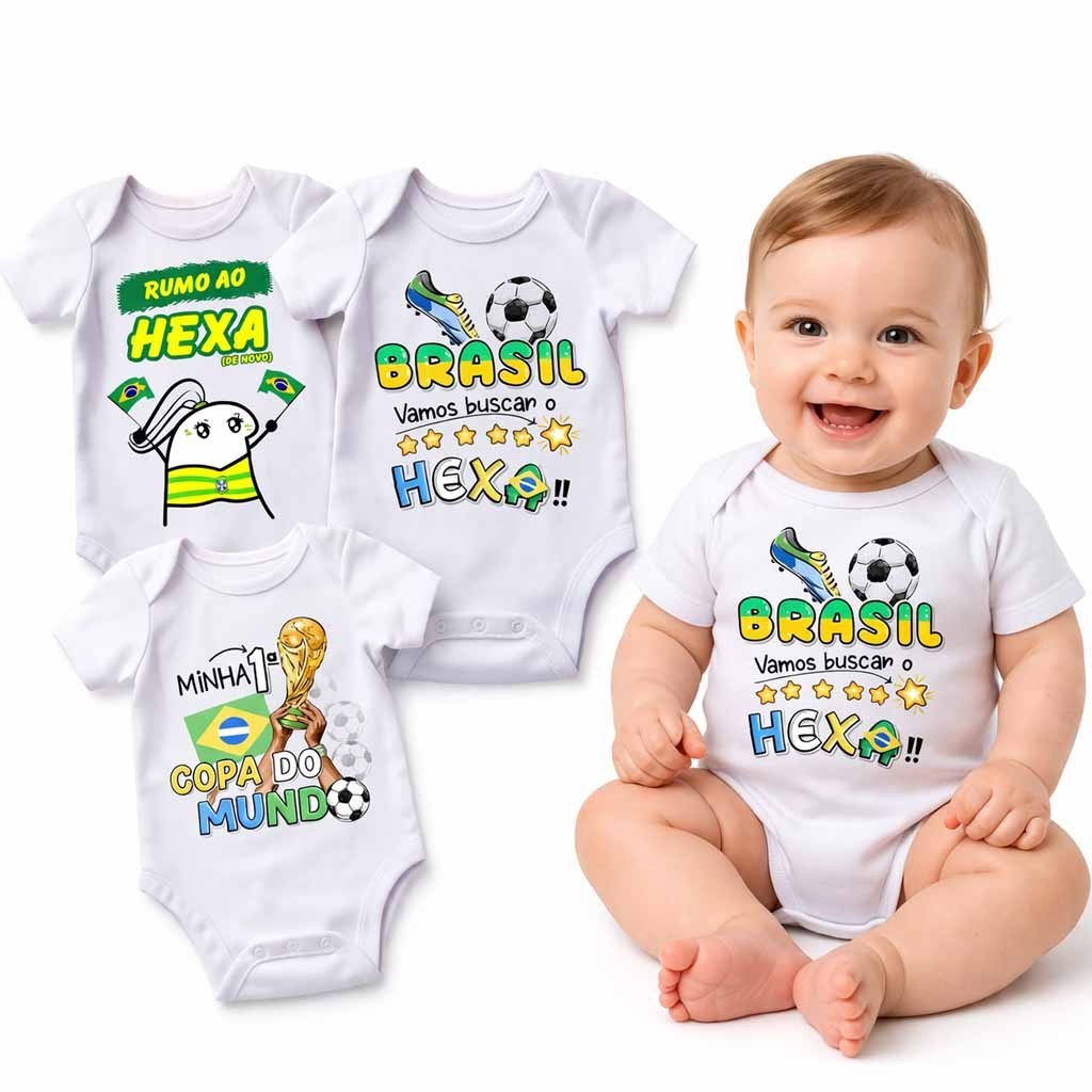 BODY BEBÊ COPA HEXA ROUPA INFANTIL TORCIDA SELEÇÃO BRASILEIRA CAMPEÃO