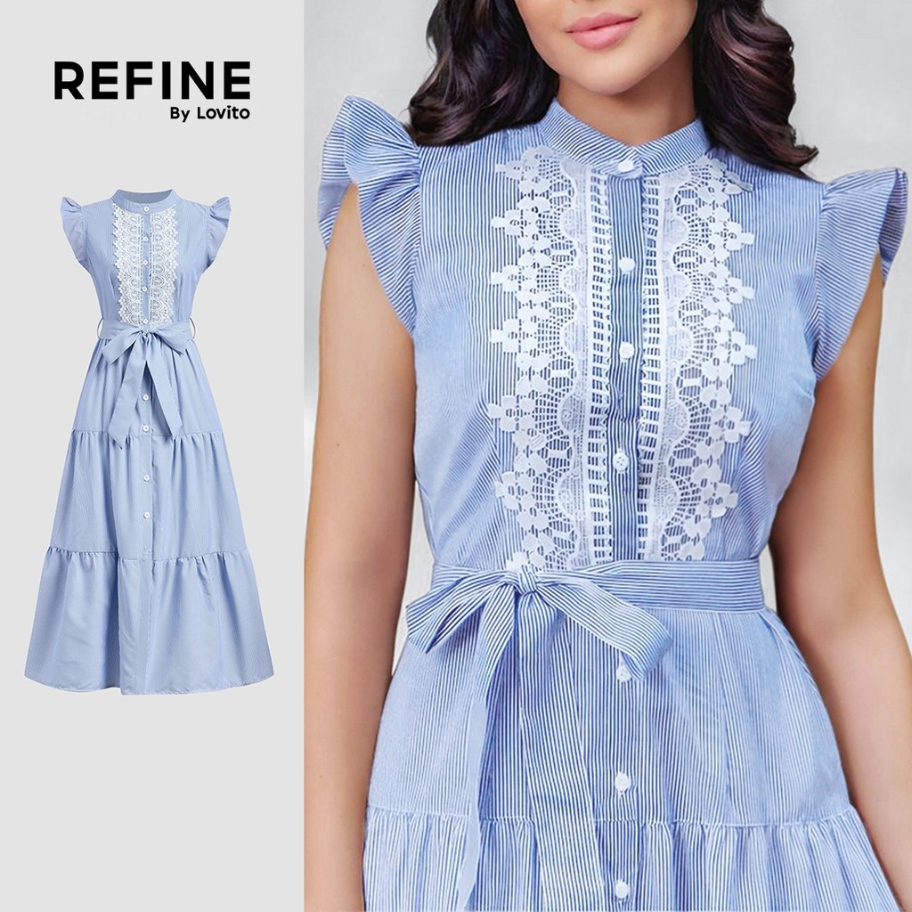 (Lovito Refine) Vestido Elegante em Camadas com Costura de Tecido para Primavera/verão Vestido azul LR23L225