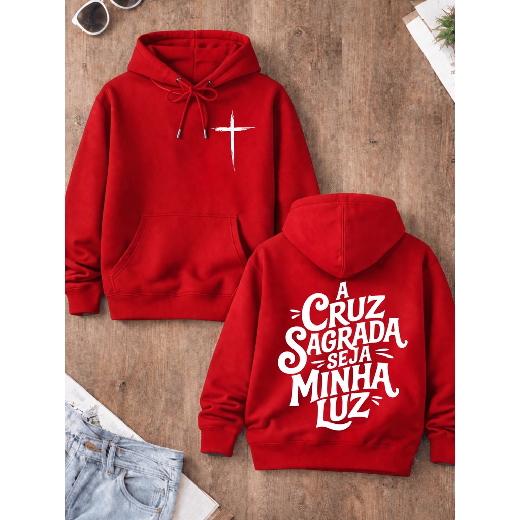 Blusa Moletom Canguru com Capuz Estampa Cristã a Cruz Sagrada Algodão Premium Várias Cores em Oferta na Shopee