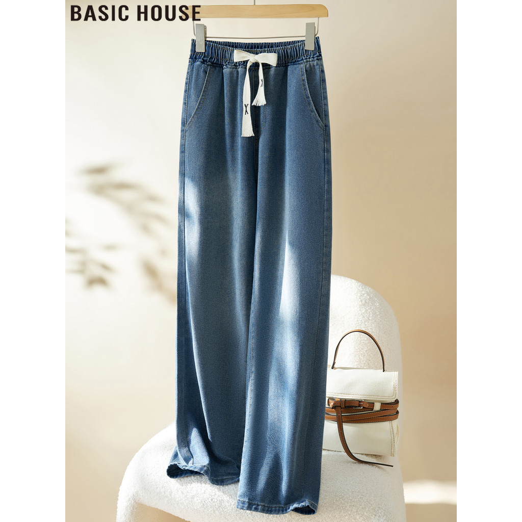 Casa básica/casa básica fina cintura alta solta mais magro olhar perna larga Jeans feminino 2026 verão novo estilo