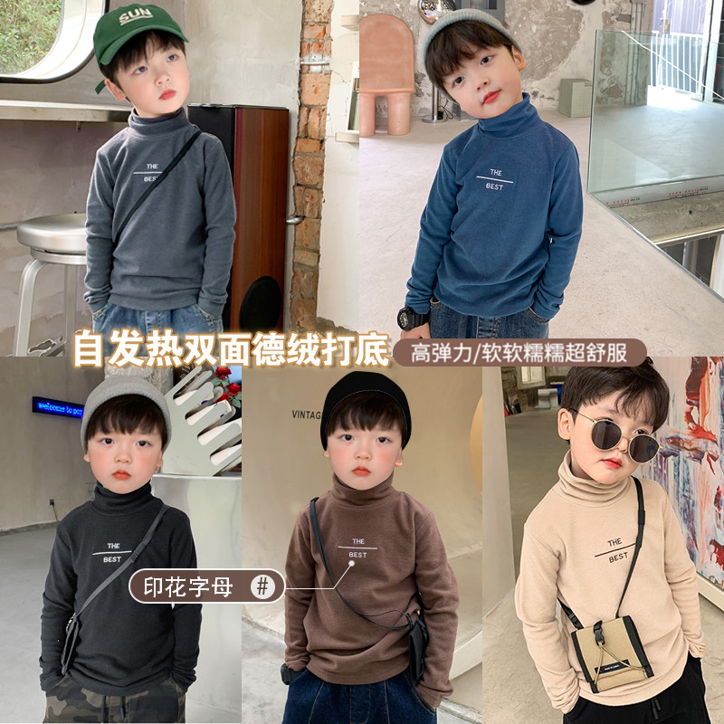 Meninos camisa de manga comprida outono inverno roupas crianças camisa de gola alta meninas quente camiseta médio grande