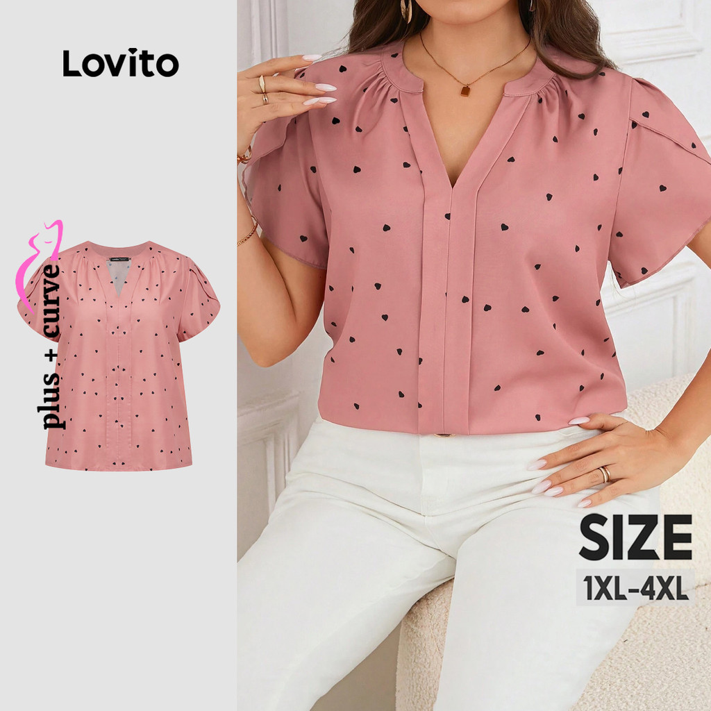 Lovito Blusa Curva Plus Size Elegante Blusa De Coração Em Formato De Coração Para Mulheres LBL18288