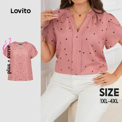Lovito Rosa Casual Blusa Curva Plus Size Blusa De Coração Em Formato De Coração Para Mulheres LBL18288