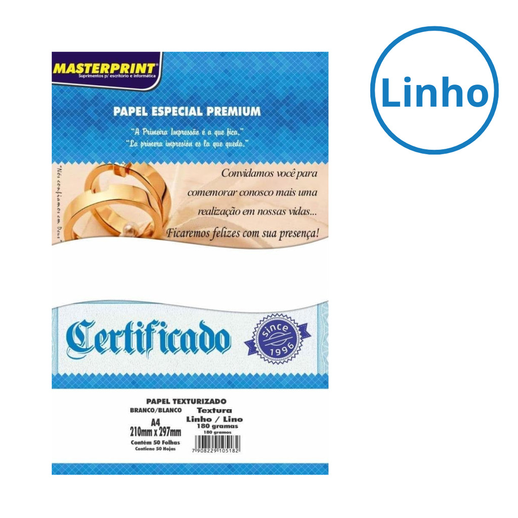 Papel Branco Premium Linho 180g A4 - MASTERPRINT