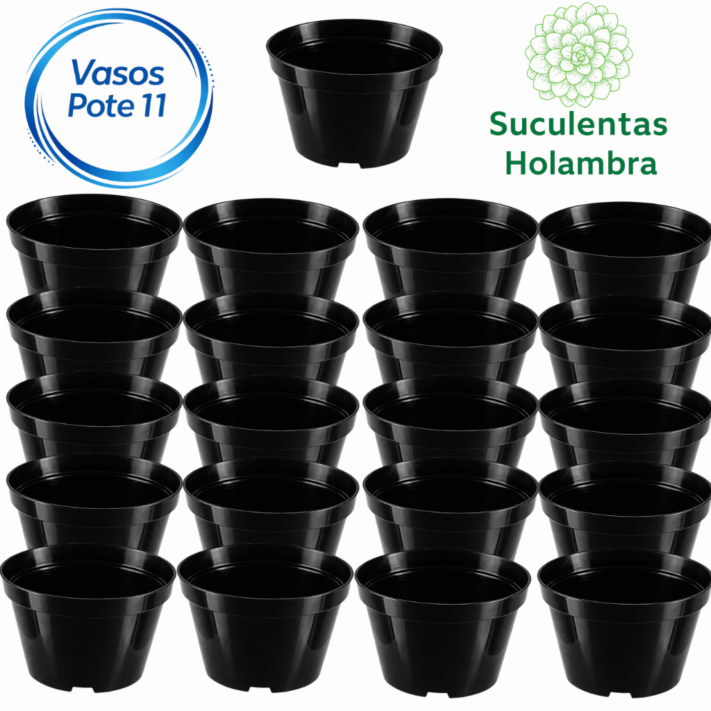 Conjunto Com Ate 50 Vasos Pote 11 - Preto, Plástico Rígido e Resistente, Ideal para Mudas e Plantas