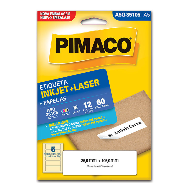 Etiqueta inkjet/laser A5Q35105 com 12 folhas Pimaco