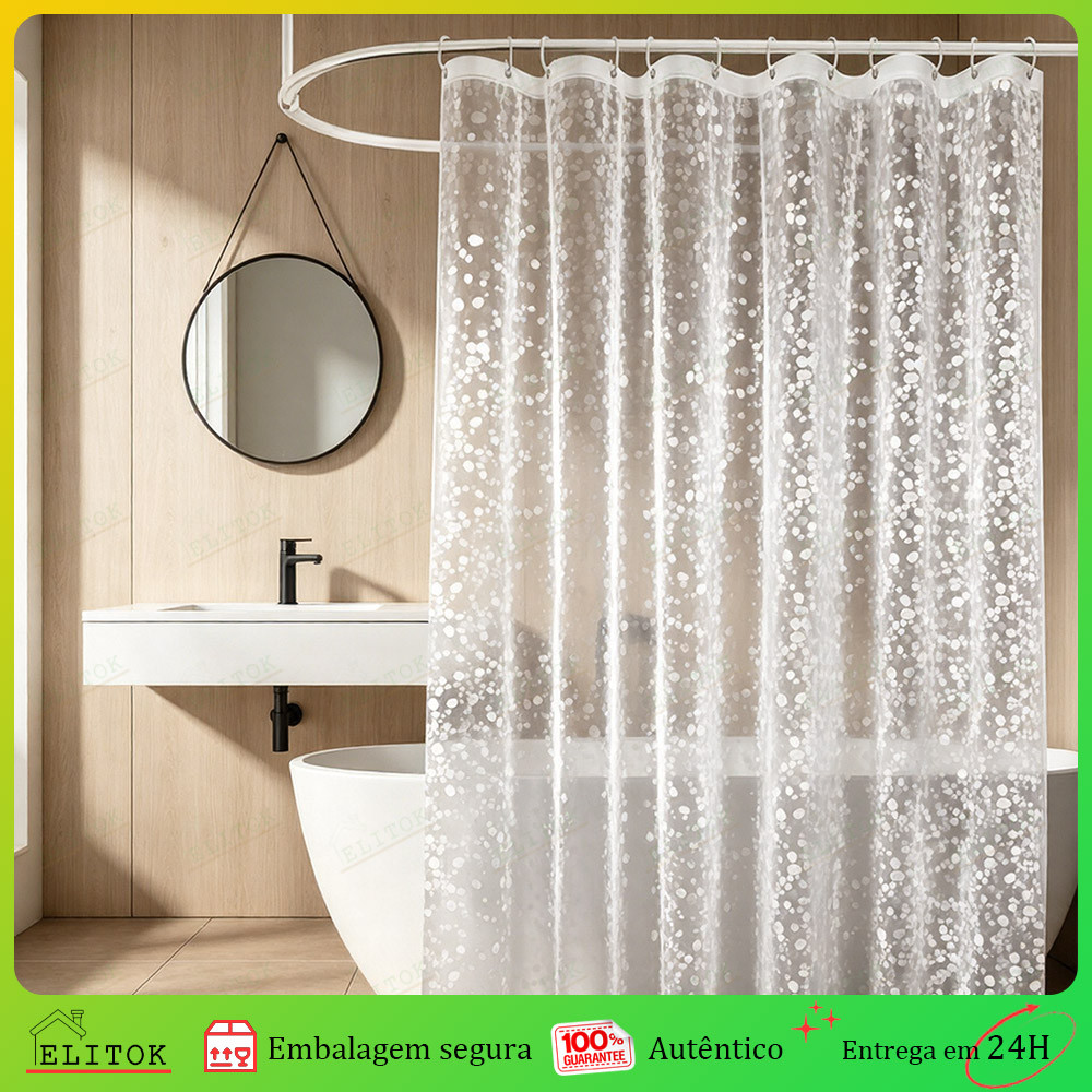Kit Seixos Cortina Box Banheiro 3D Impermeável Antimofo PVC Com Ganchos Várias Cores Decoração Moderna