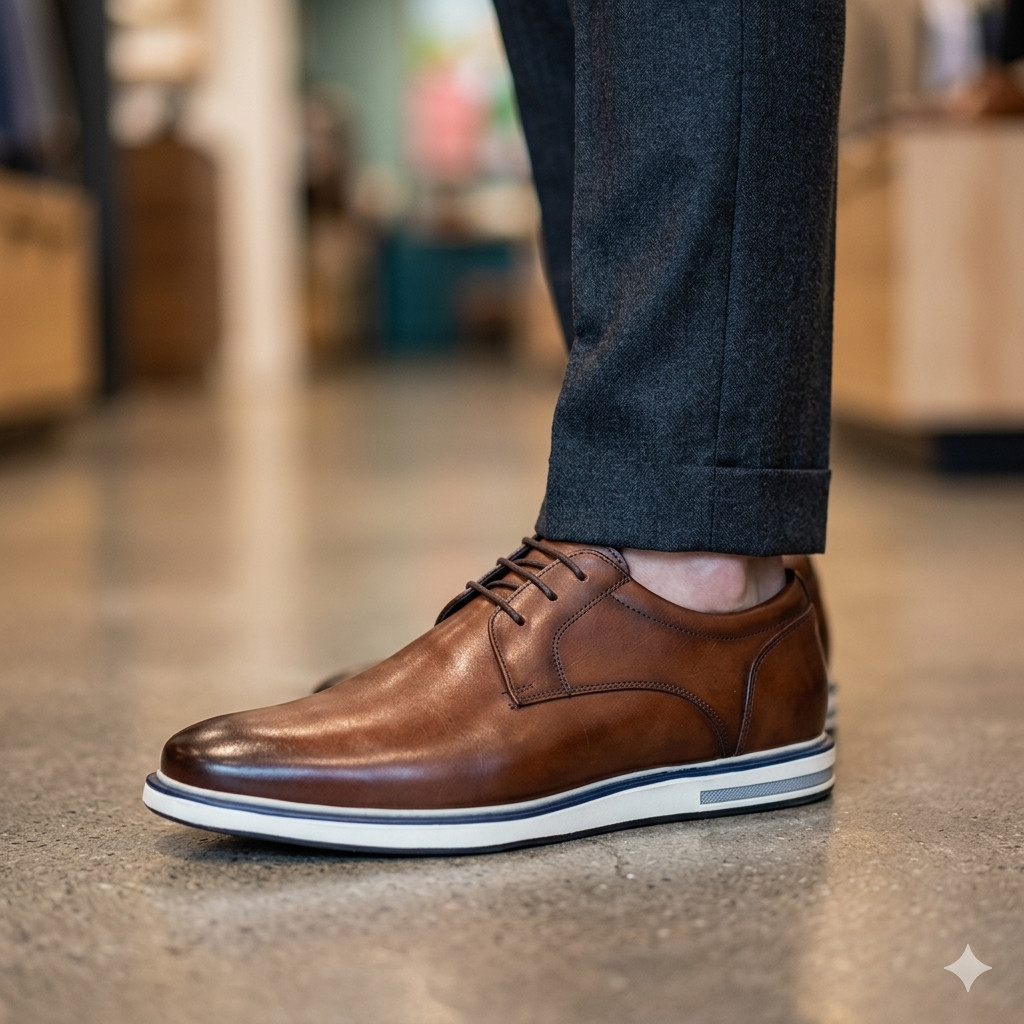 Sapato Oxford Masculino Calçado Social Elgante Sola de Borracha com Cadarço 100% Couro