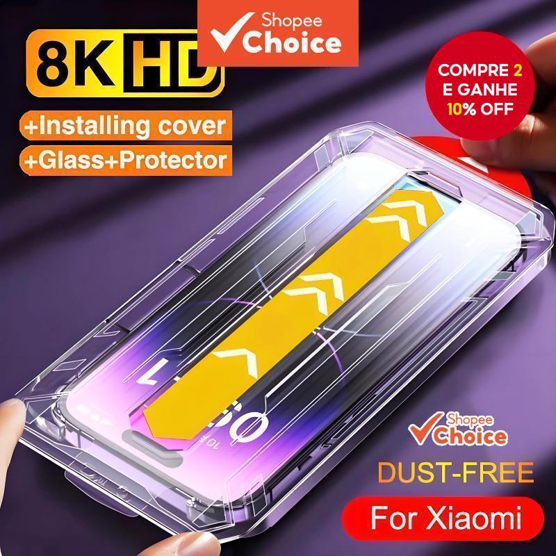 Vidro Temperado Auto-Poeira para Xiaomi Redmi 11T Lite 14T Pro Note 13 14 Pro Protetor de Tela de Instalação Fácil