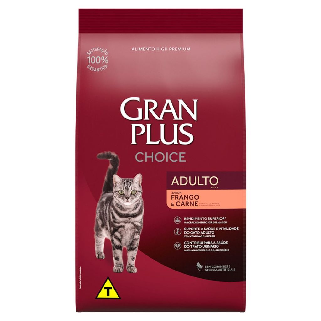 Ração GranPlus Choice Frango e Carne Gatos Adultos Premium 10kg