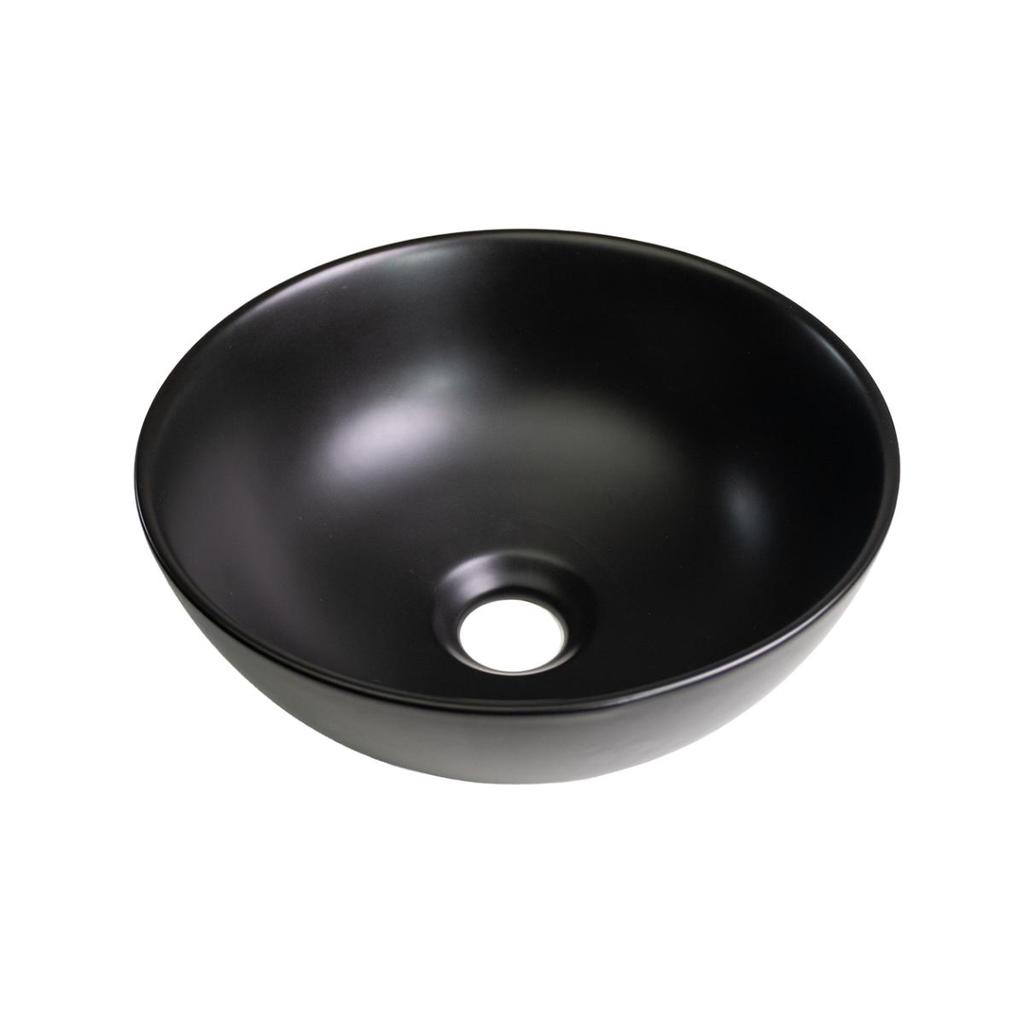 Cuba de Apoio Redonda Slim Sem Válvula para Banheiro Louça Cerâmica 28,5cm Calcedônia Pingoo - Preto Fosco