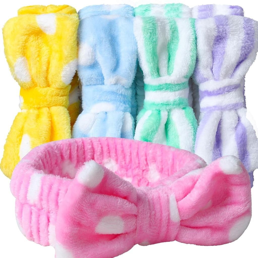 Teenitor 5pcs Makeup Headband with Removable Bow, Spa Headband for Washing Face for Teen Girls Women, Gifts Basket for T