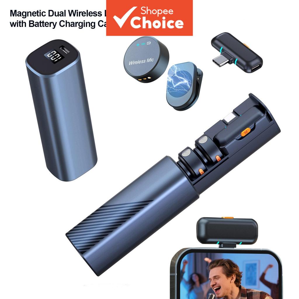 Microfone Sem Fio De Lapela Dupla Portátil Magnético Para Gravação De Vídeo iPhone Tipo C Pro Mic