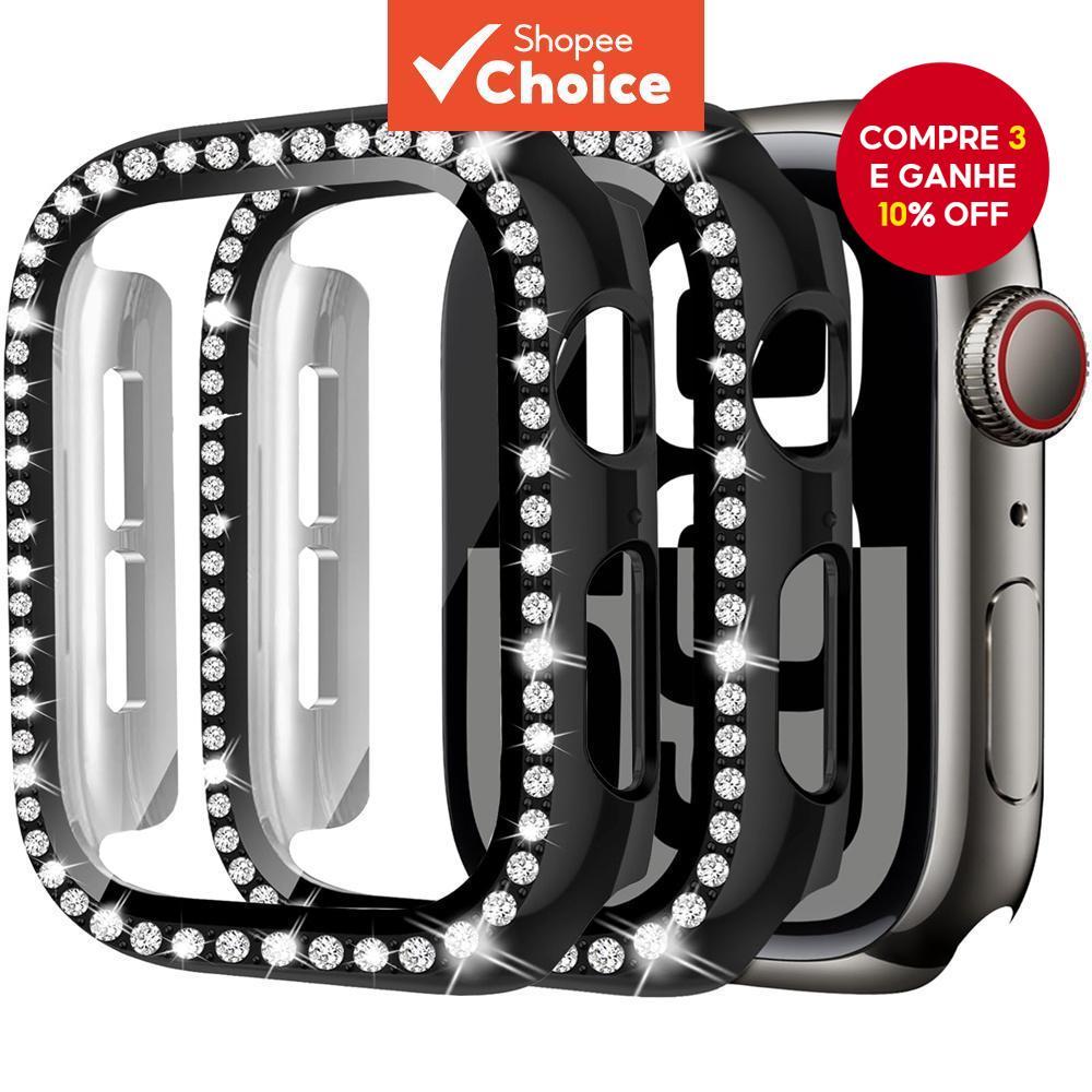 Capa de vidro + diamante para Apple Watch Series 10, 9, 8, 7, 6, 5, 4 SE, 46mm, 42mm, 44mm, 40-41-45mm, protetor de em Oferta na Shopee
