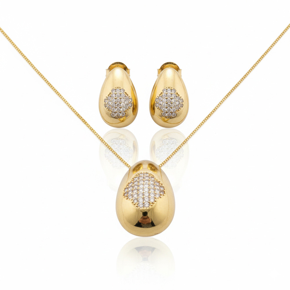 Conjunto Completo Micro Cristal Gota Banhado | Feminino | Banhado Ouro 18K | Antialérgico | Semijoia | LABRILHO Joias