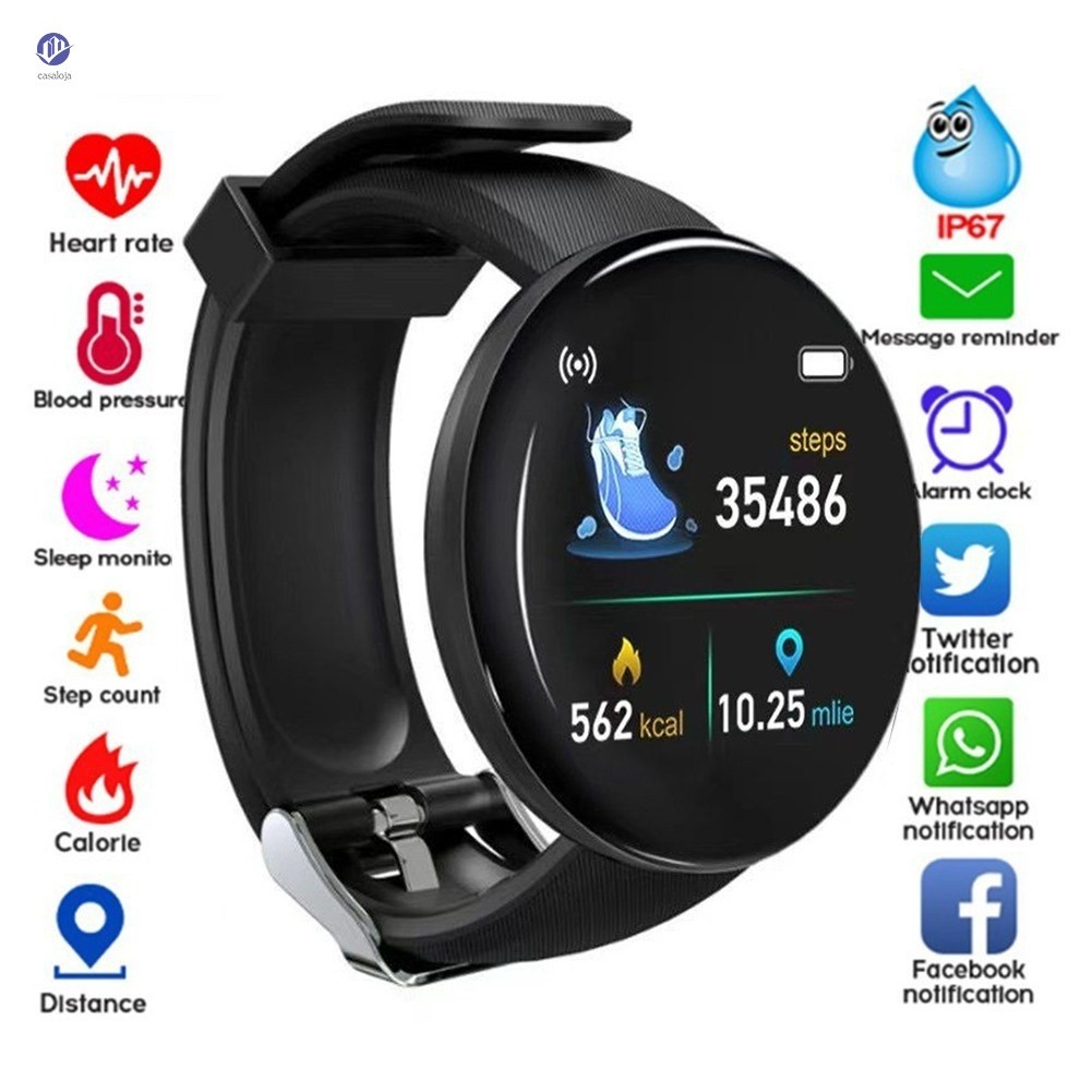 Relógio Smart D18S Unissex Automático Redondo Bluetooth À Prova D \'Água Esporte Rastreador Android Ios Z2