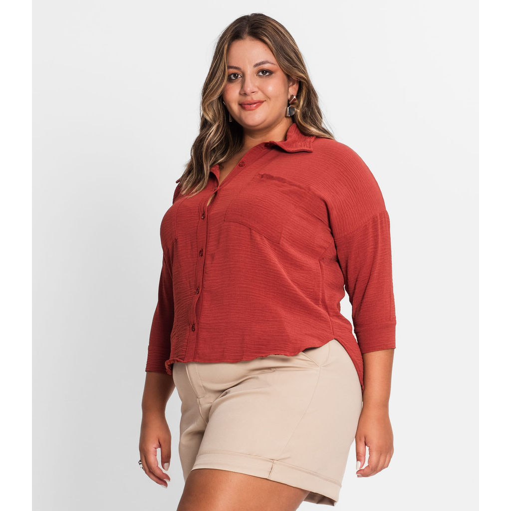 Detalhes do Camisa Manga 7/8 Air Flow Pesado Secret Glam Marrom