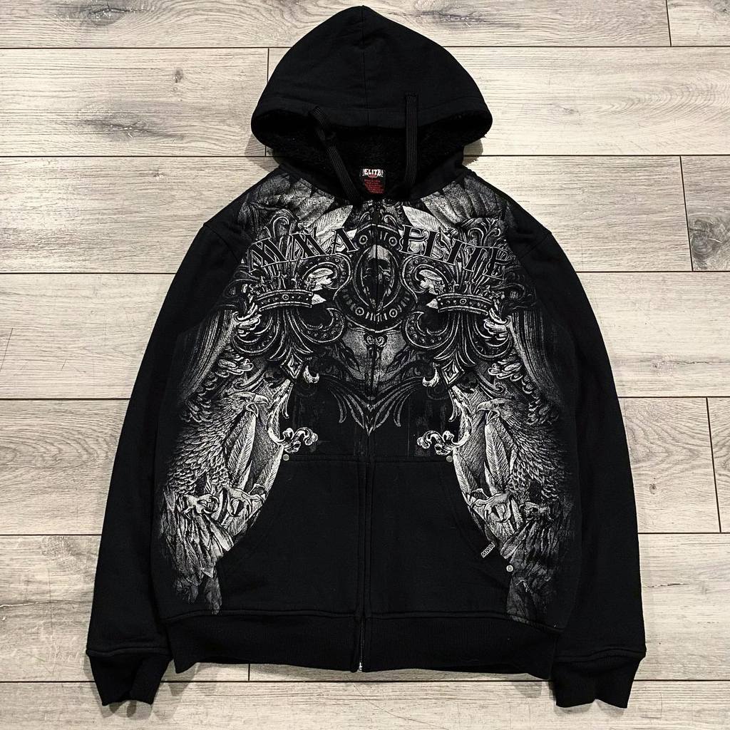 TAP OUT Ecko Vintage Y2K Streetwear Zip Up Hoodie Homens Oversized Crânio Impressão Hip Hop Casual Pulôver Moletom