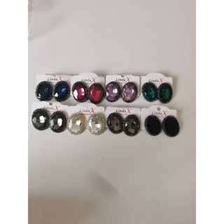 💎 Brinco Botão Oval com Pedraria Cristal Lapidado Luxo Festa Elegante Preto Azul Vermelho Roxo Verde Champanhe B55043-2