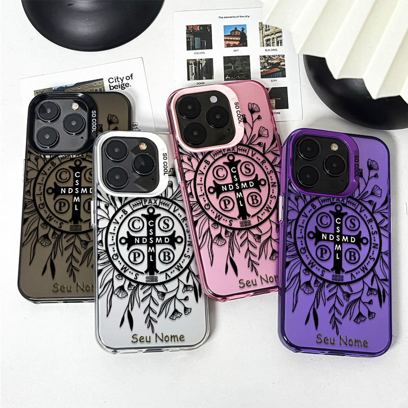 Capinha personalizada Medalha São Bento para iPhone 7 8 11 12 13 15 14 16 17 pro max xr xs max 7 8 16 plus