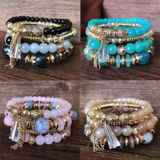 Conjunto De Pulseiras SHENGDA , Joias De Vidro Colorido Com Design De Franjas Boêmias De Corda Elástica