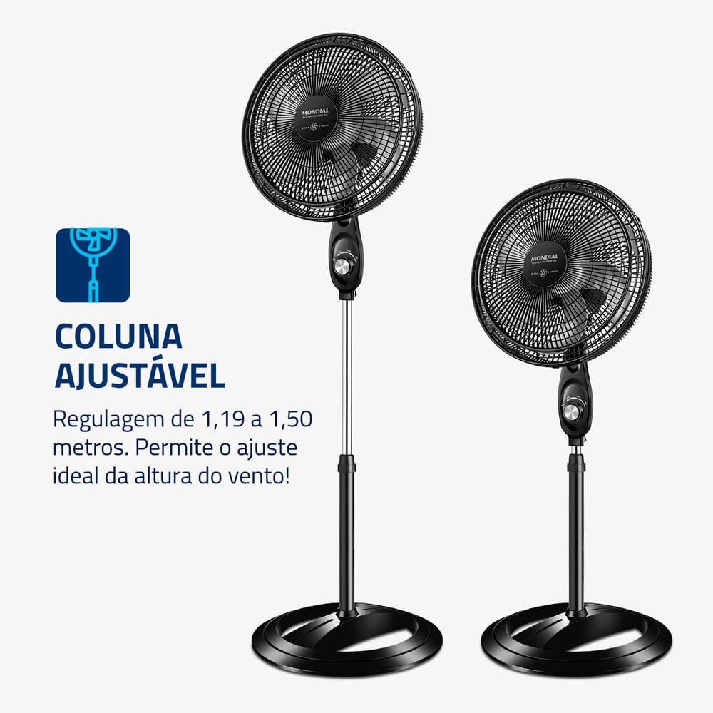 Detalhes do Ventilador de Coluna Mondial Super Power 6 Pás VSP-40C-NB - 40cm 110V