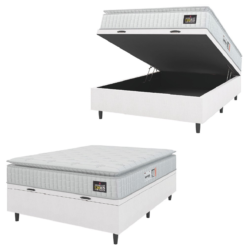 Cama Box Baú Casal Colchão Espuma D33 Pillow Top Van Gogh 138x188x65cm Branco Linho Hellen