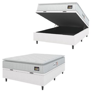 Cama Box Baú Casal Colchão Espuma D33 Pillow Top Van Gogh 138x188x65cm Branco Linho Hellen em Oferta na Shopee