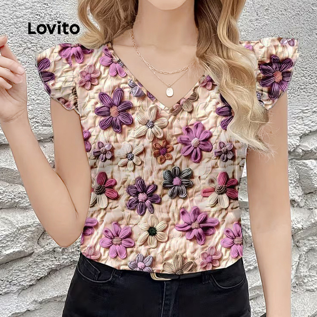 Lovito Blusa Boho Primavera/verão Blusa para Mulheres L165ED1000 em Oferta na Shopee
