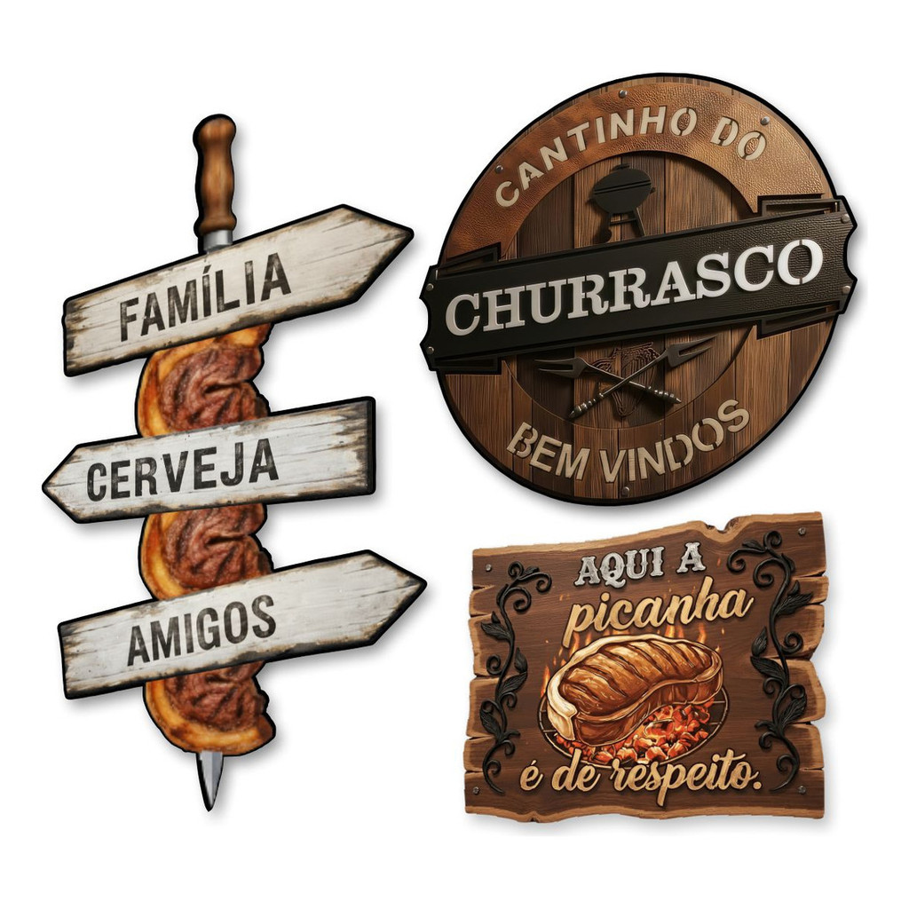 Kit Placas Decorativas Bebidas Cervejas Frases Churrasco Área Gourmet