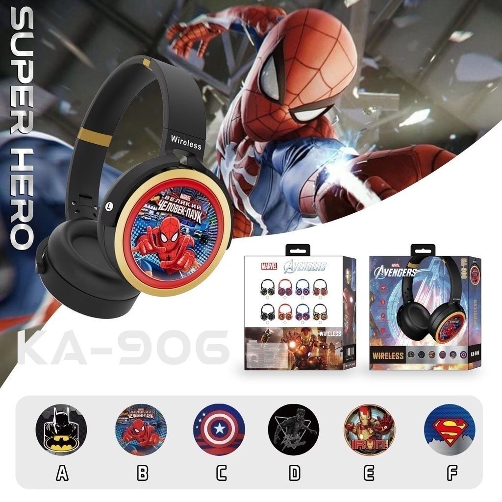 Fone de ouvido Infantil Bluetooth super herói estéreo pantera Negra, Homem-Aranha, Homem De Ferro em Oferta na Shopee