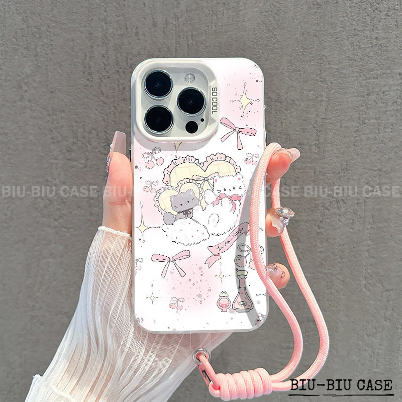 Capinha capa de Gatinho Fofo iPhone 17 11 12 13 15 14 16 Pro Max Xr Xs Max 7+ 8+ pulseira rosa Capa TPU choque