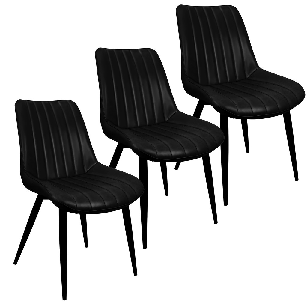 Kit 3 Cadeiras Chicago Poltrona Estofada Tainá Pu Vintage Retro Pés Preto em Oferta na Shopee