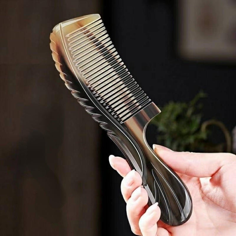 Pente de Chifre de Búfalo Natural Feito à Mão Massagem de Búfalo Antiestático Tom Profissional 15AR