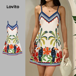 Lovito Vestido Boho Alça de Ombro Ajustável Vestido Primavera/verão para Mulheres LBL31253