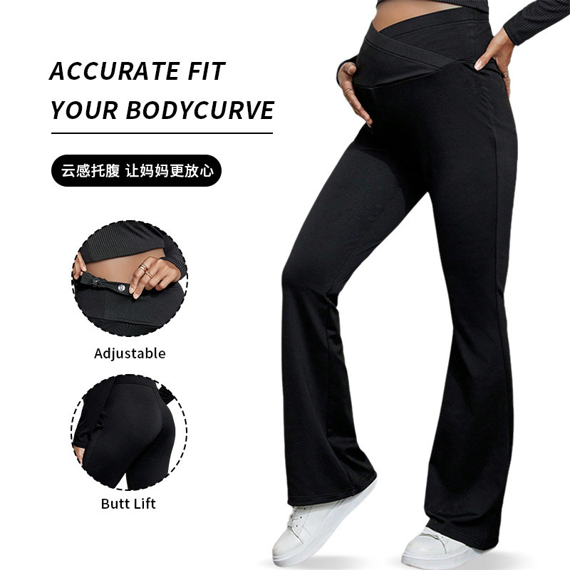 Calças de yoga para gestantes de outono e inverno com cinto de suporte abdominal cruzado, calças de cintura alta, corte 