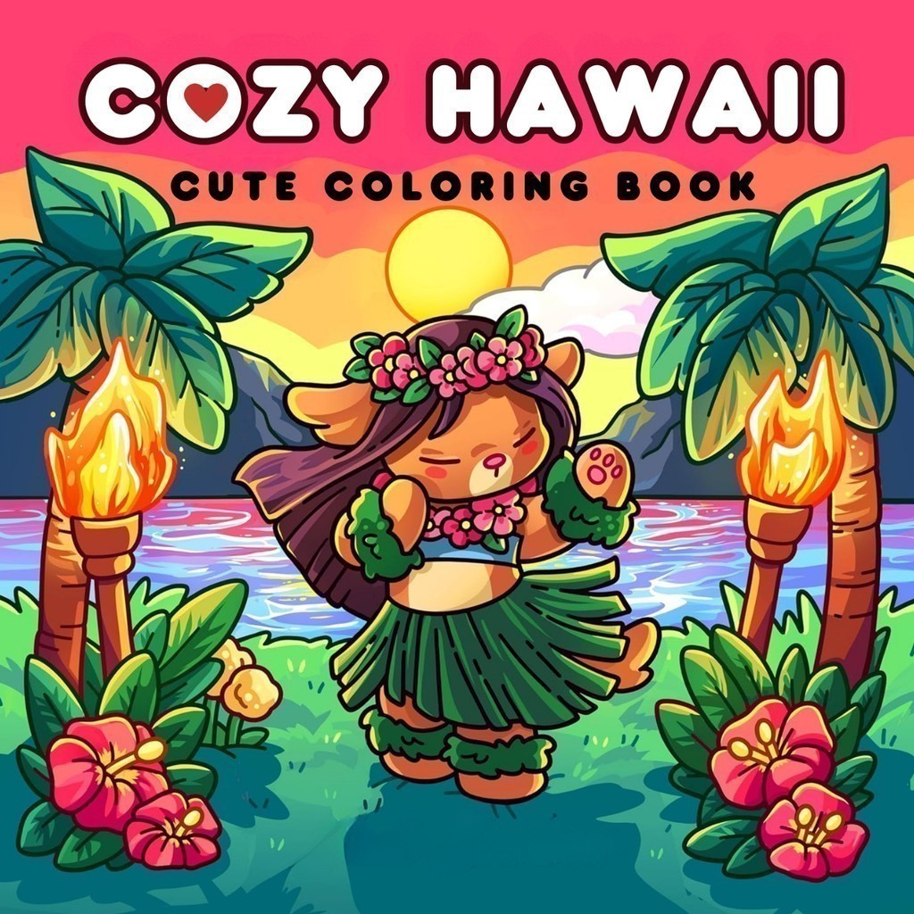 COZY HAWAII Livro de Colorir com Personagens e Cenários Tropicais Fáceis de Colorir para Relaxar em Oferta na Shopee